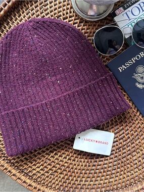 Lucky Brand Burgundy Speckled Knit Beanie New with Tags